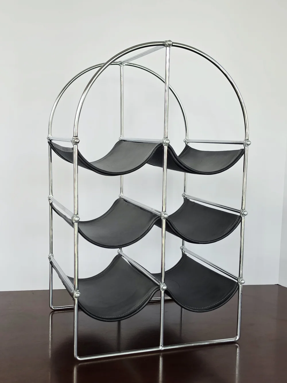 VTG Rare 1970s Chrome & Naugahyde Wine Rack James Bond Space Age MCM Retro